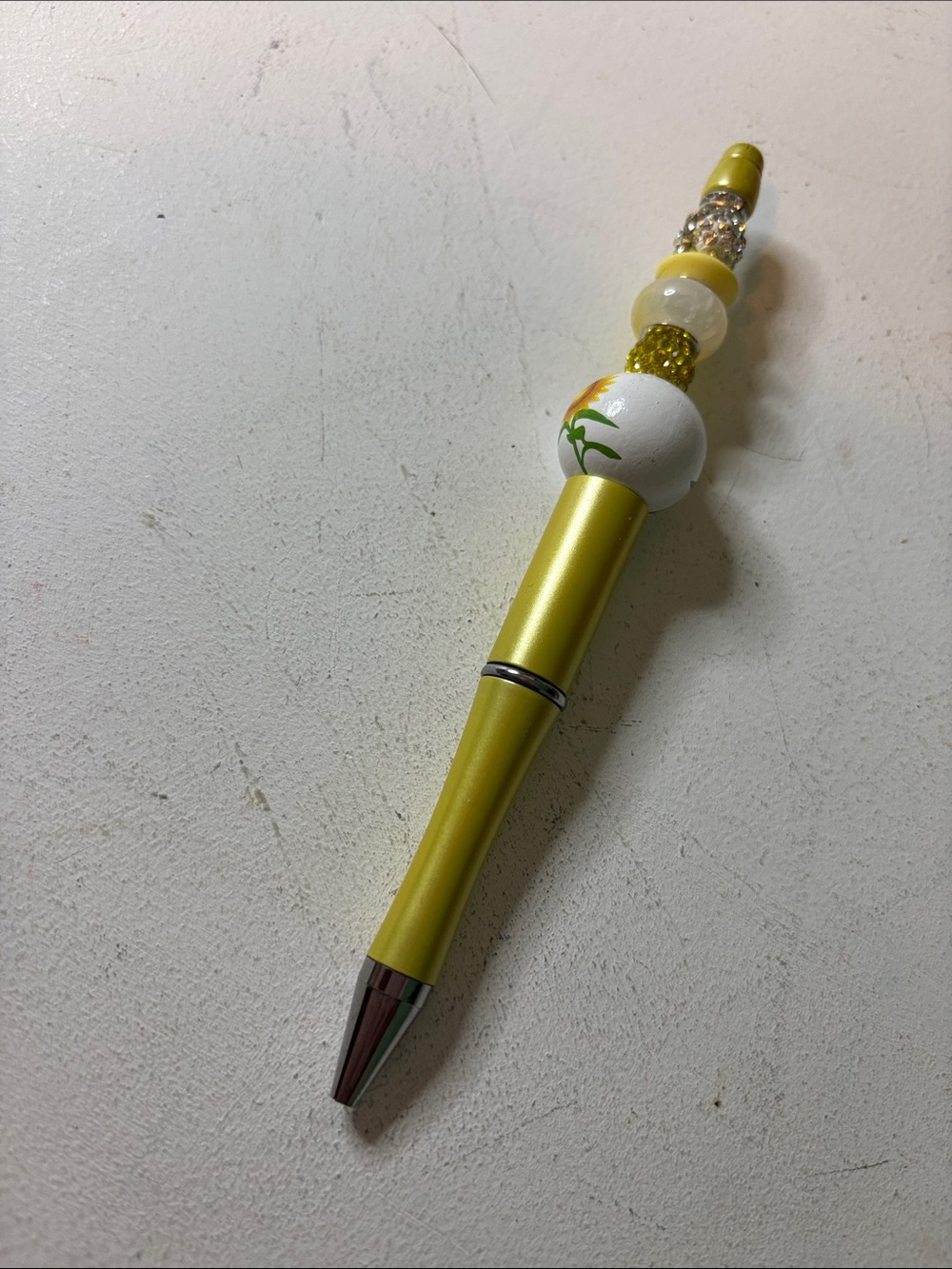 Yellow Decorative Ballpoint Pen with Bead Accents